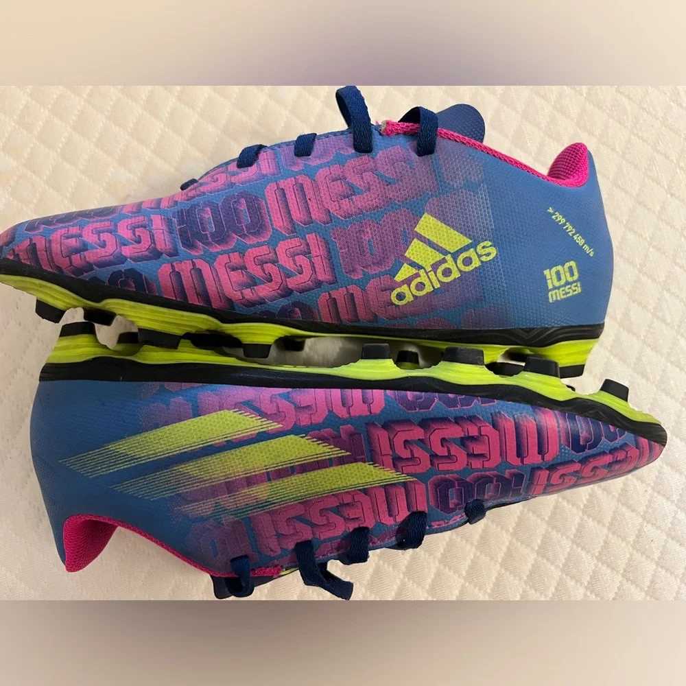 Adidas Messi 100 Kids Pink and Blue Soccer Cleats - Picture 2 of 4